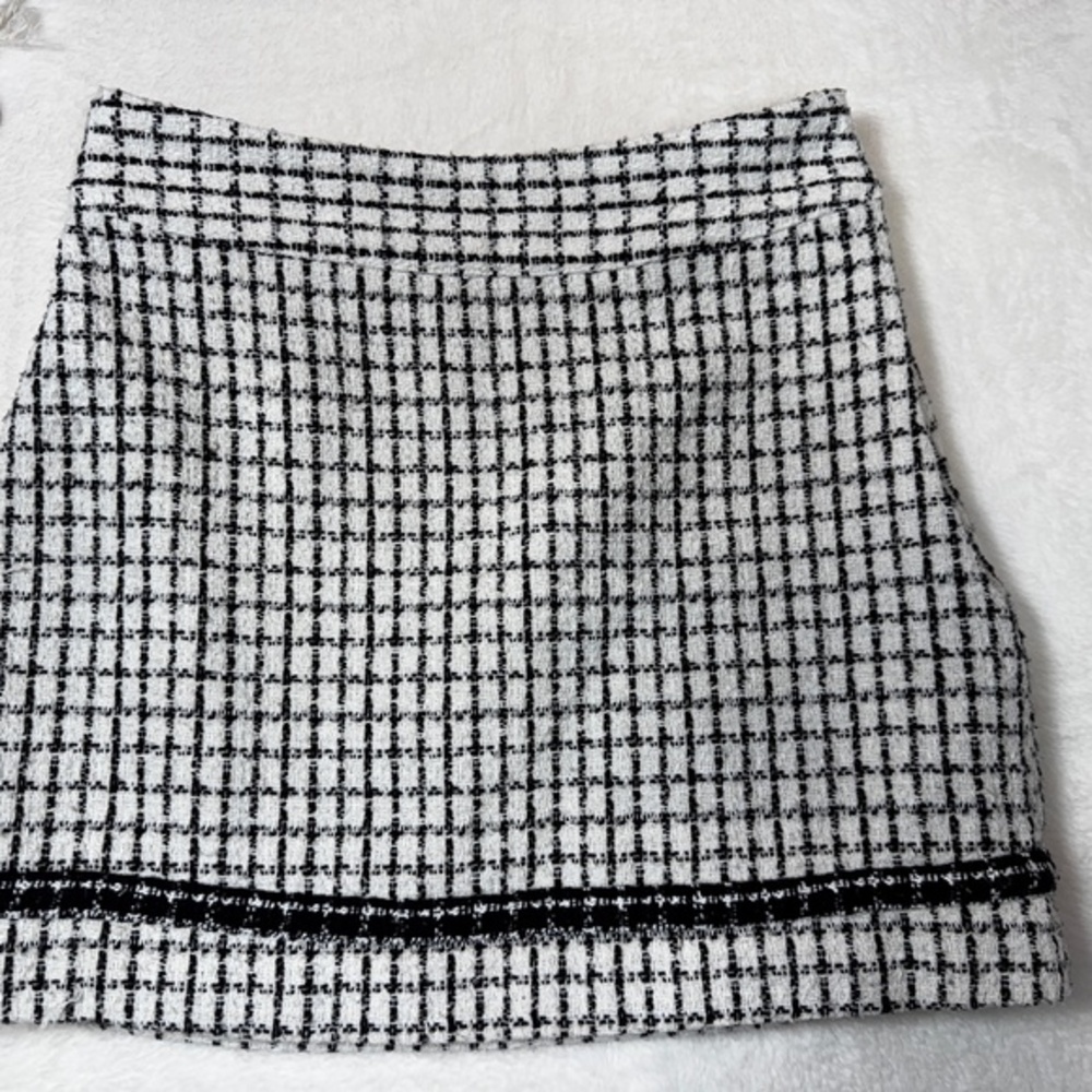 Oak & Fort Mini Skirt Womens Size 0 White Black Grid Tweed Mini Skirt Academia